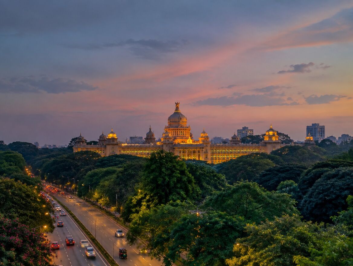Vidhana Soudha in Bengaluru at dusk