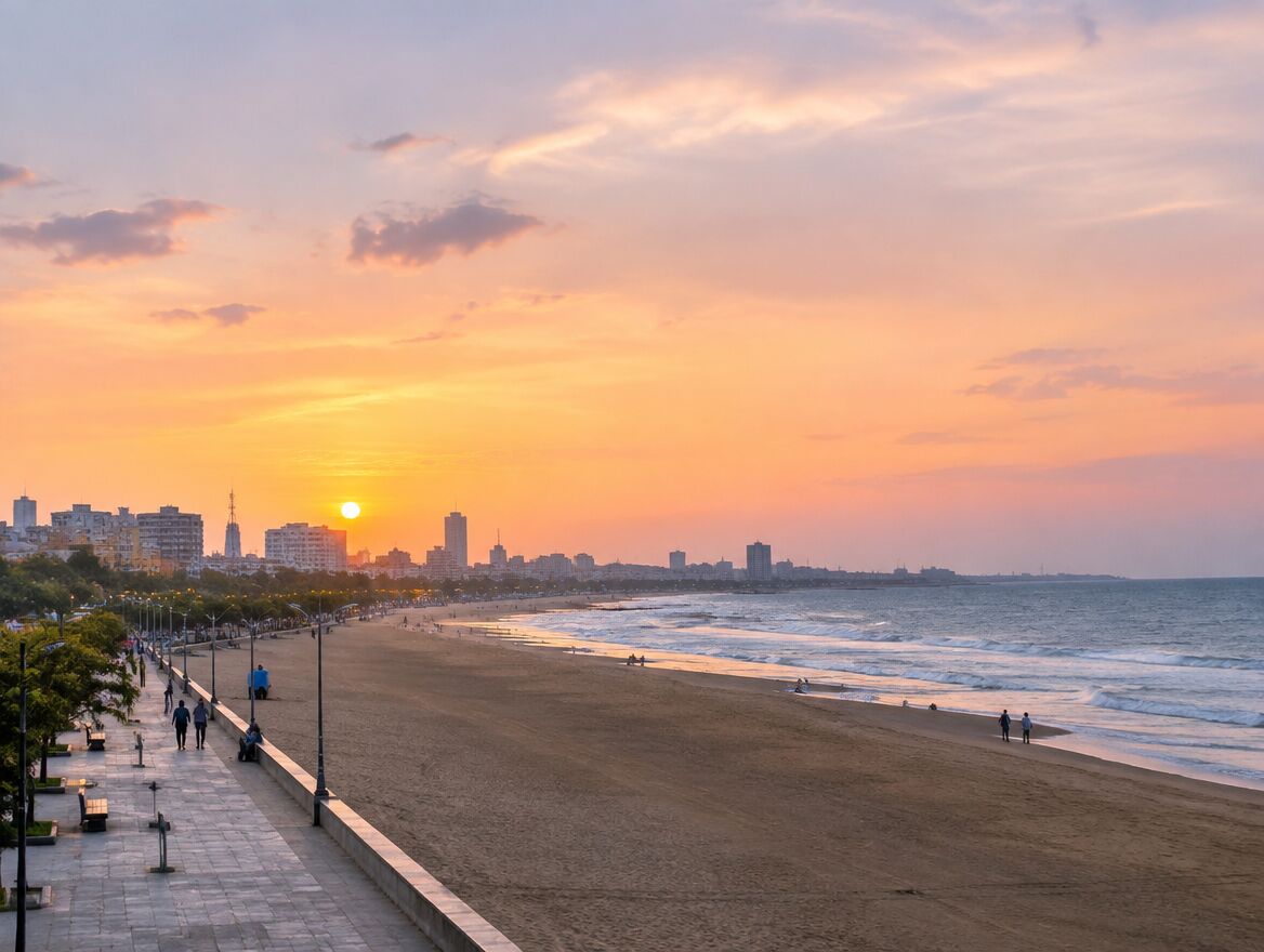 Chennai Marina beach at sunrise