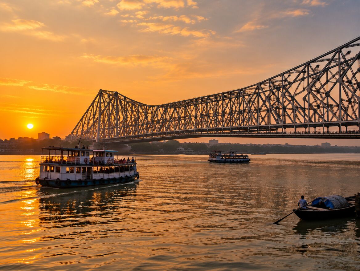 Howrah Bridge in Kolkata at golden hour