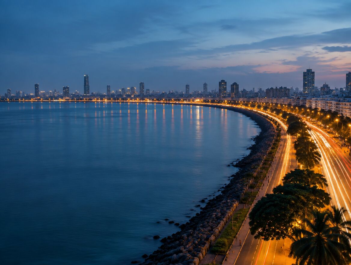 Marine Drive in Mumbai at blue hour