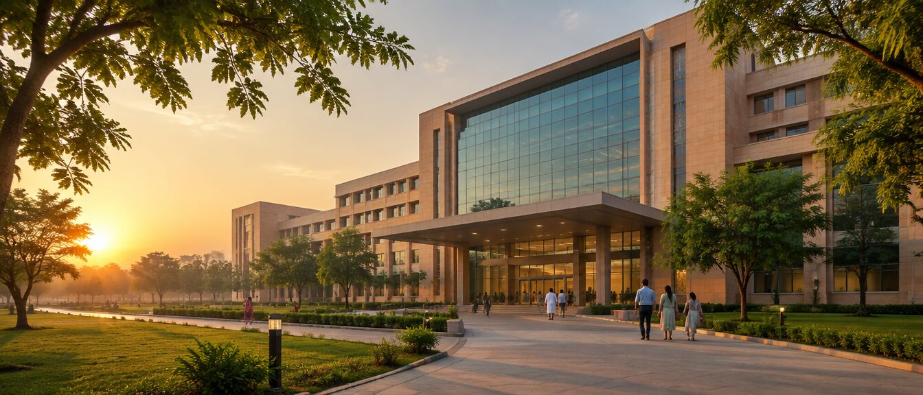 A modern Indian hospital at first light